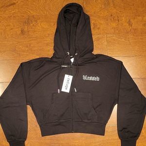 Refuge black cropped jacket with hoodie blessed